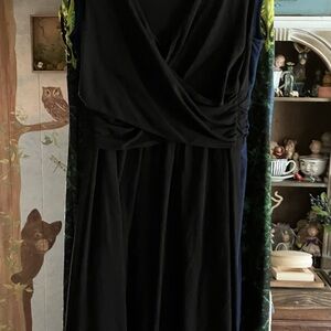 Lands' End Black Ruched Wrap Midi Dress